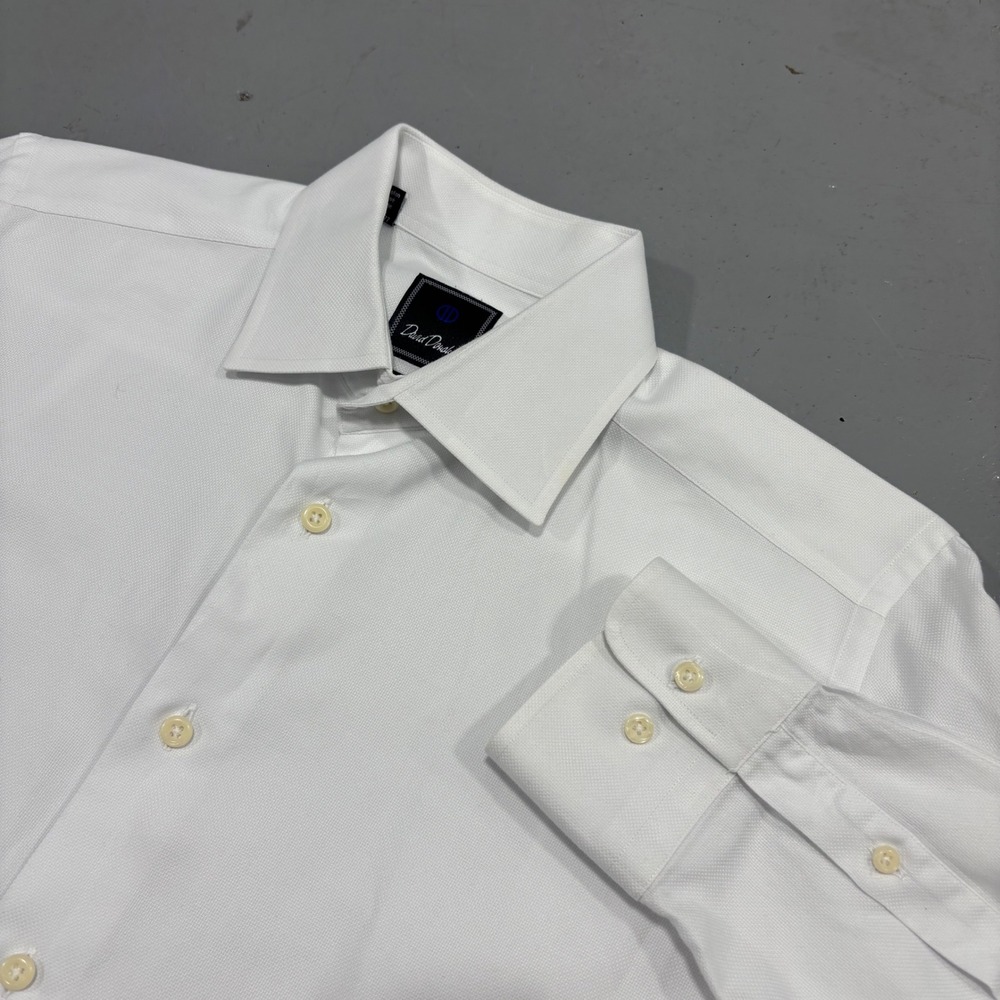 David Donahue Mens White Trim Fit Cotton Dress Shirt 16 34/35 Long Sleeve